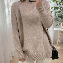 Women's Knits Tees Women Mock Neck Pullovers Sweater High Quality Oversized Jumper Split Fall Winter Clothes Beige Purple Green 8 Colors C114 221007