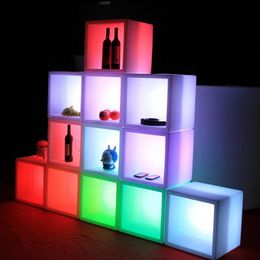 LED colorful light square wine barrel flower pot wine cabinet waterproof ice bar display modular cube stool