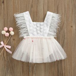 Rompers Summer Baby Girl Bodysuits Colourful Beaded Feather Sleeveless Lace Stitching Baby Girls Clothes Newborn Baby Jumpsuit J220922