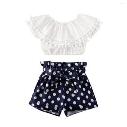 Clothing Sets Infant Kids 2-7T Baby Girls 2pcs Set White Tassel Ruffled Crops Top Dots Shorts Summer Outfits