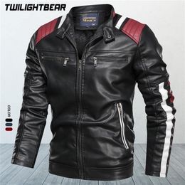 Men's Leather Faux Jacket Coat Male 6XL Matching Stand Collar Streetwear PU Causal Bike Men Brand Clothing AF9016 221007