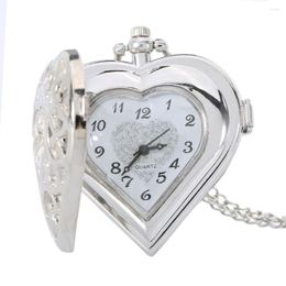 Pocket Watches Hollow Quartz Heart Shaped Watch Necklace Pendant Chain Clock Women Gift SWD889