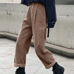 Womens Pants Capris Corduroy Womens Pants Straight Casual High Waist Pleated Trousers Vintage Harajuku Autumn Chic Solid Woman Bottoms 221007