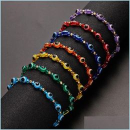 Beaded Strands Turkish Blue Eye Beaded Bracelet Colorf Crystal Resin Bead Rope Chain Eyes Lucky Couple Bracelets For Women Charm Jew Dhrzc