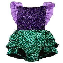 Rompers 024M Summer Newborn Baby Girls Clothes Mermaid Sequins Romper Ruffle Backless Romper Jumpsuit Sunsuit Outfits Clothing J220922