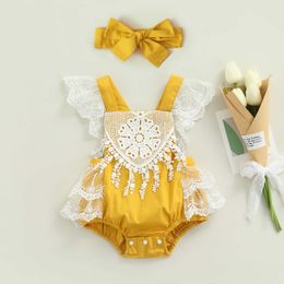 Rompers 2022 Summer Clothing Newborn Baby Girls Cotton Lace Bodysuits Sleeveless Strap Jumpsuits Headband 2 Piece Outfits J220922