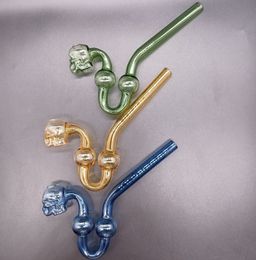 Colorful Skull Bent Smoking Pipes Oil Burner Water Bongs Thick Glass Tobacco Accessories