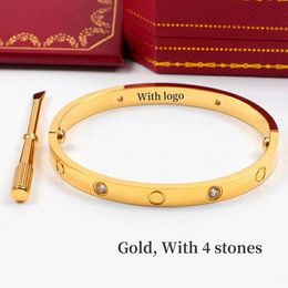 Luxury bangle bracelets 316L stainless steel love bracelet silver rose gold screwdriver bangles with 4 diamonds for women and men couple Jewellery with velvet bag