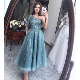 Party Dresses Elegant Dubai Evening Night For Women 2022 One Shoulder Aline Beads Handmade Length Formal Wedding Prom Gowns