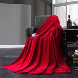 Blanket Red Flannel Soft Throw On Sofa Bed Plane Travel Plaids Adult Home Textile Solid Colour 43 221007