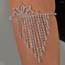 Link Bracelets GLAMing Fashion Rhinestone Stretch Bangle Tassel Chain Upper Arm Bracelet For Women Crystal Armband Bridal Wedding Party