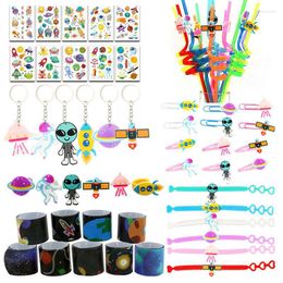 Party Decoration Outer Space Birthday Tattoo Stickers Slap Bracelets Keychains Straw Wristbands Out Gifts Kids Favors