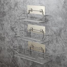 Bathroom Shelves Stainless Steel Storage Shelf PunchFree Kitchen Toilet Wall Hanging Rack 221007