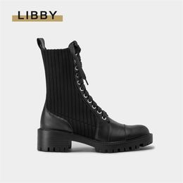 Boots Winter Fashion Martin Ankle Women Knitted British Style Comfortable Motorcycle boots Stitching Female 221007