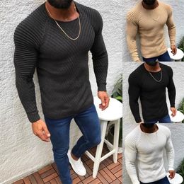 Mens Sweaters Mens Sweater Solid Colour Round Neck Slim Pullover Spring Sweater Pull Striped Warm Knitted Jumper for Autumn Winter pull homme 221008