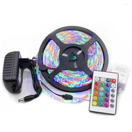 Strips LED Lights RGB 2835 SMD Flexible Waterproof Tape Diode 5M 12V 24Key Remote Controller With Dual Output 3A Power Supply