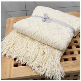 Blanket Inya Chunky Knit Beige Soft Tassel Plaid Weight For Bed Home Decorative Sofa Throws Industrial Style Tapestry 221007