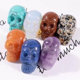 Party Decoration Healing Reiki Halloween Crystal quarze Skull Sculpture Hand Carved Gemstone Statue Figurine Collectible RRB16105