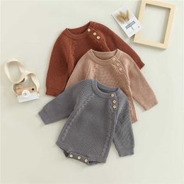 Rompers Newborn Baby Girls Boys Knitted Sweater Romper Solid Long Sleeves Button Warm Autumn Winter Toddler Clothes Jumpsuits J220922