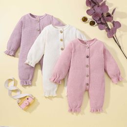 Rompers 024M Newborn Kid baby Girls Boy Clothes Autumn Waffle Knit Romper Cotton Jumpsuit Long Sleeve Winter Fall Baby Outfit J220922