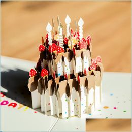 Greeting Cards Three-Nsional Birthday Card Korean Creative 3D Cake Handwriting Small Diy Childrens Handmade Drop Delivery 2021 Home G Dhp0G