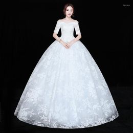 Wedding Dress XXN-084#Bridal Embroidered Lace On Net Up Boat Neck Ball Gown Custom Plus Size Wholesale Sleeve