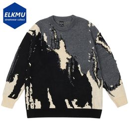 Mens Sweaters Punk Knitted Sweaters Men Distressed Designer Oversized Harajuku Streetwear Sweaters Fall Winter Hip Hop Knit Pullovers Tops 221008