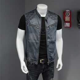 Men's Vests Men Denim Vest Retro Europe America Style Autumn Personality Locomotive Male Cowboy Waistcoat Coat Plus Size 5xl 6xl 221008