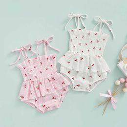 Rompers Infants Baby Girls Summer Clothes Sweet Romper TieUp Spaghetti Straps Sleeveless Cherries Printed Ruffle Short Jumpsuit J220922