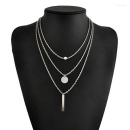 Chains 2022 Fashion European Gold Silver Plated Women Jewellery Collar Multi Layers Bar Coin Necklace Clavicle