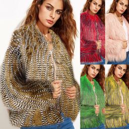 Women Coat thanksgiving gift Winter Faux Fox Fur Imitation peacock feather jacket Outdoor Casual fashion leisure street long sleeve multicolor coats SIZE S-3XL