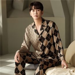 Men's Sleepwear Long Sleeve Pants Man Clothes Pyjamas Set Turn Down Collar Pj Fashion Casual Luxury Satin Silk 221007