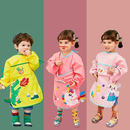 Bibs Burp Cloths Cartoon Baby Girl Boy Long Sleeve Bibs Art Apron And Smock Waterproof Anti Dirt Kindergarten Painting Clothing T221008