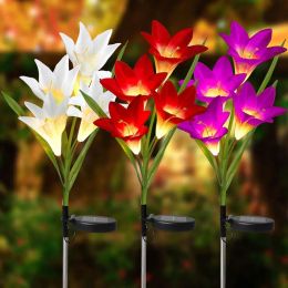 Solar Garden Lights Cerflyer Flower 3 Pack Solar Stake Outdoor Landscape In-Ground