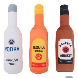 Dog Toys Chews Dog Plush Toys Pet Squeaky Printed Champagne Tequila Bottle Shape Toy Bite-Resistant Clean Teeth Chew Supplies Drop D Dhyjt