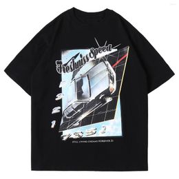 Men's T Shirts Hip Hop T-Shirt Mens Streetwear Mirror Car Print Harajuku Tshirt 2022 Cotton Short Sleeve Summer Loose Tops Tees Oversize