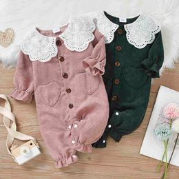 Rompers Cute Autumn Winter Baby Girls Corduroy Rompers Clothes Kids Girl Long Sleeve Heart Pocket Jumpsuits Clothing J220922