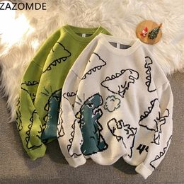 Mens Sweaters ZAZOMDE Harajuku Fashion Knitted Women Man Sweater Cute Cartoon Dinosaur Pullover Sweaters Fashion Streetwear Jumper Pull 221008