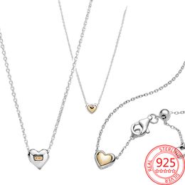 New Popular 925 Pure Silver Luxury 14K Golden Yellow Heart Necklace Necklace Necklace Lady Jewelry Accessories Party Gift