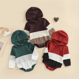Rompers Autumn Baby Boys Girls Jumpsuits Newborn Cotton Clothes Long Sleeve Waffle Patchwork Hooded Sweatshirts Rompers J220922