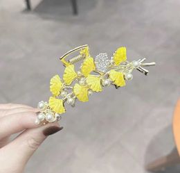 Hair Clips Antique Ginkgo Leaf Large Grab Clip Light and Elegant Pearl New Style Shark