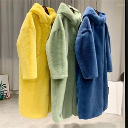 Women's Fur Autumn Winter Mink Women Coat Clothes Plus Size Korean Faux Streetwear Hooded Fashion Loose Thick Warm Long Female