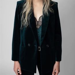 Womens Jackets Autumn Winter Women Suit Coat Velvet Double Breasted Long Sleeve Straight Office Lady Blazer with Badge 221007