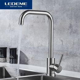 Kitchen Faucets LEDEME Faucet Stainless Steel Single Handle Hole Tap Brushed Mixer Taps L74998A4 3 221007