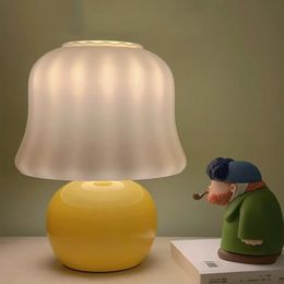 French Cream Table Lamps Glass Decor desk lamp Bedroom Bedside Small Night light Net Red Mushroom Lamp