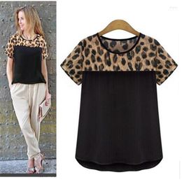 Women's T Shirts Wholesale- Marketing Women Leopard Printing Chiffon Short Casual T-Shirt Tops Drop H22 1