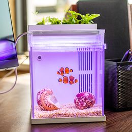 Aquariums small plastic Fish tank LED light aquatic light acrylic with back side filtration usb interface office home decoration 2201007