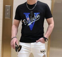 Men's T Shirts 2022 Brand Cotton Mens T-shirt Short-sleeve Man Shirt Short Sleeve Pure Colour Men Designer Rhinestone Tops Tee