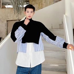 Men's Hoodies Men's Turtlenneck Splice Stripe Shirt Pullover Sweatshirt Male Streetwear Hip Hop Korean Fashion Long Sleeve Hoodie