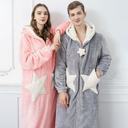 Women's Sleepwear Women's Men Bathrobe Winter Thicken Warm Flannel Bath Robe Long Plus Size Evening Gowns For Women Night Gown